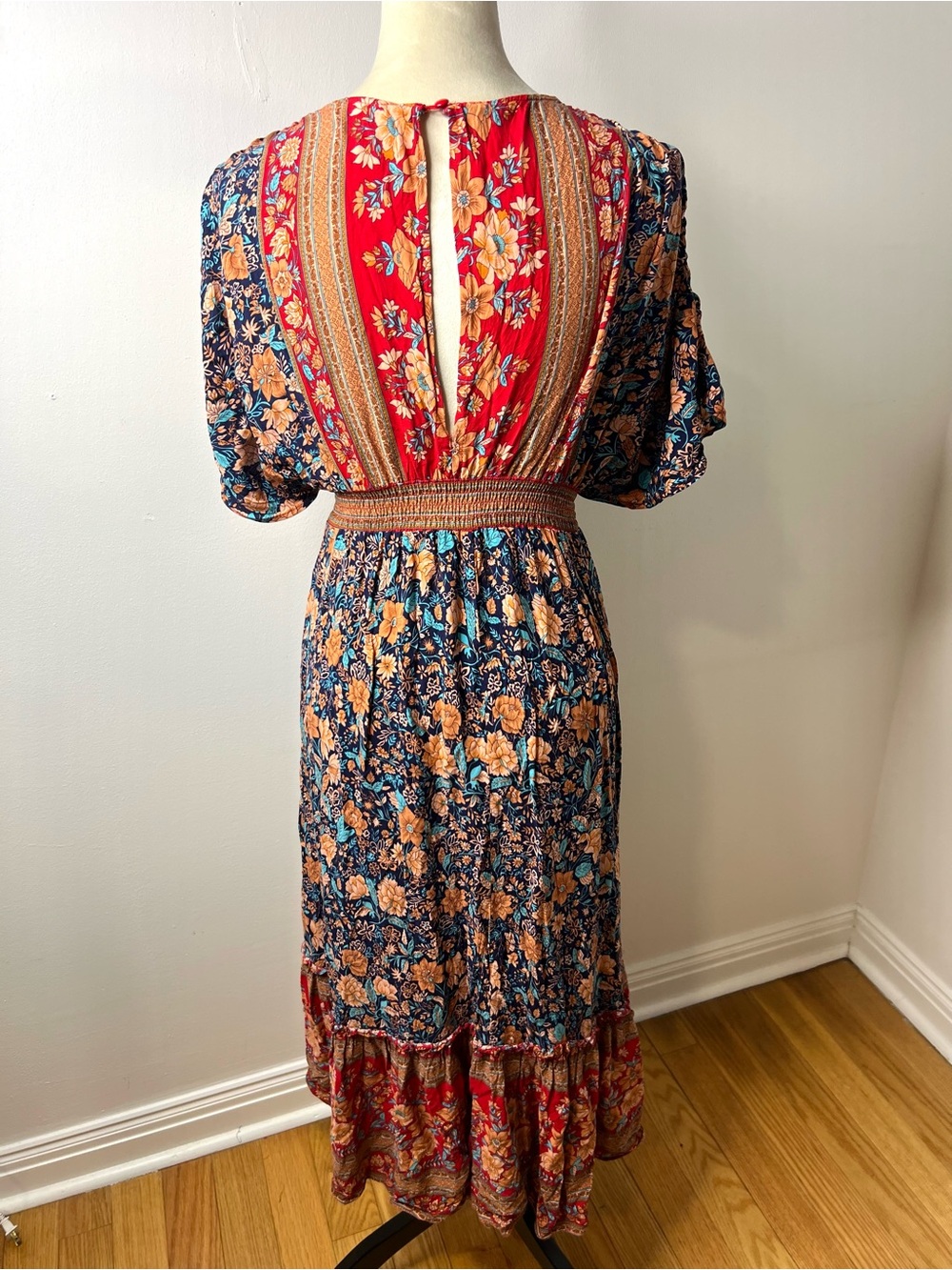 Baltic Born Floral Boho Midi Dress Puff Sleeves Ruffle Hem SZ S EUC - Picture 5 of 8
